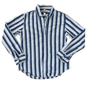 GUESS Men’s Blue Striped Button Up Long Sleeve Collard Shirt Size M